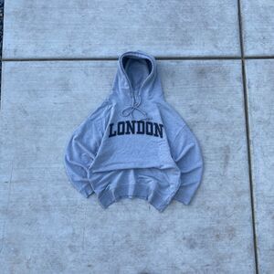 Vintage Canvas London Hoodie Gray Graphic Pullover Men’s Medium Streetwear